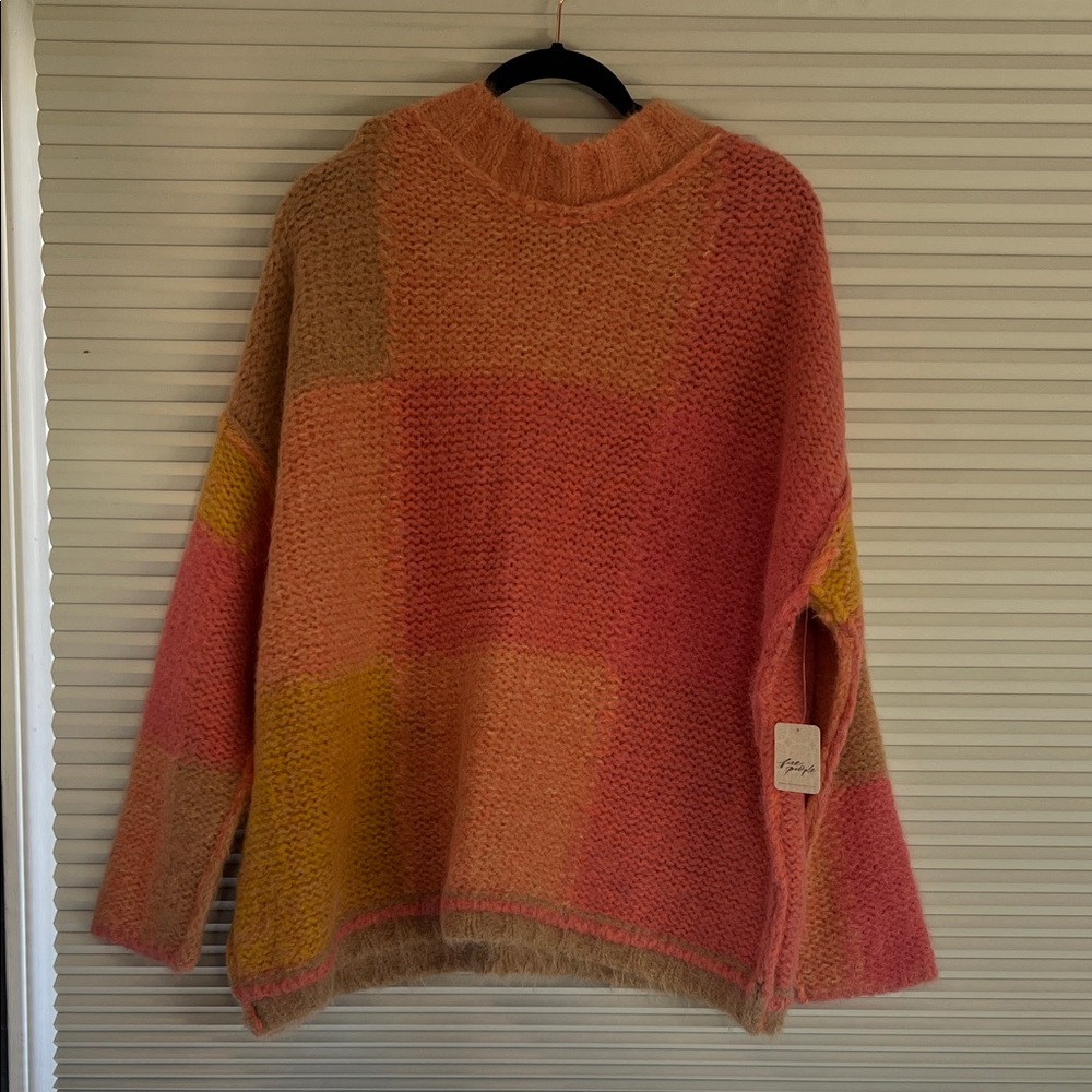 Free People Multicolor Patchwork Turtleneck Sweater